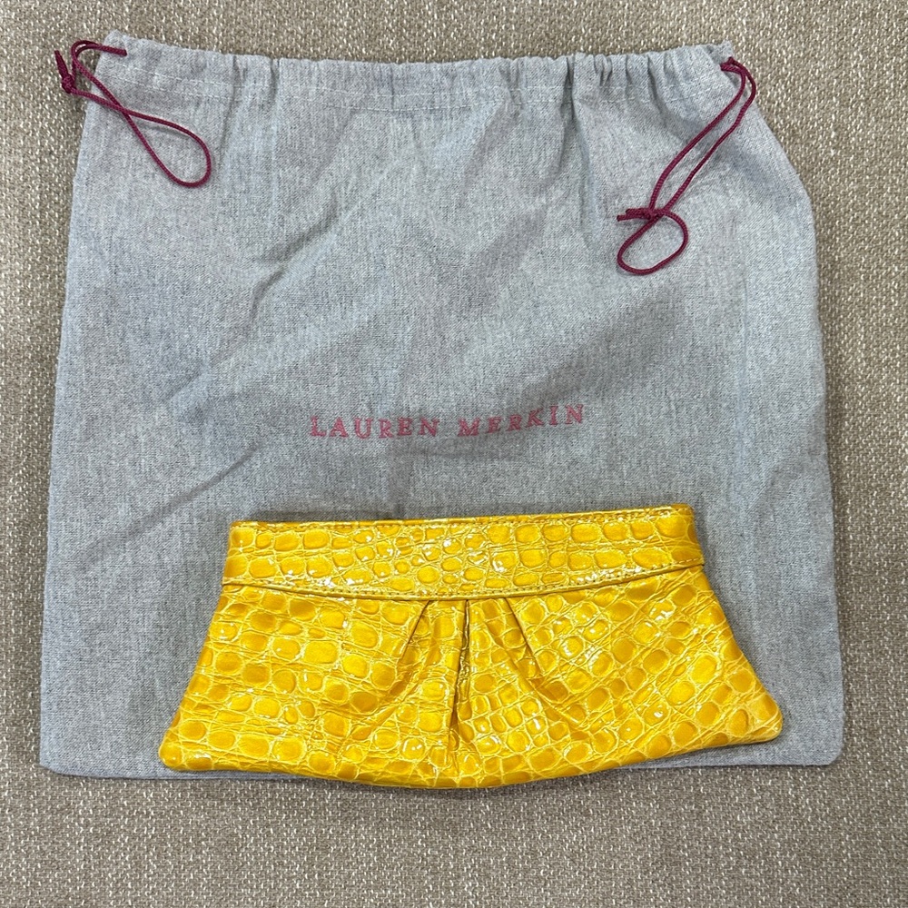 Lauren Merkin Yellow Croc-Embossed Clutch